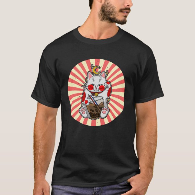 T-shirt Maneki Neko Waving Japan Feng Shui Bubble Drink  1 (Devant)