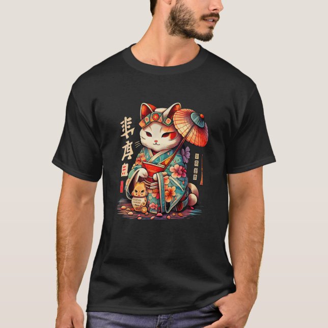 T-shirt Manekineko Geisha Higasa Geisha Umbrella Yukata Ki (Devant)