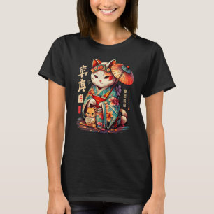 T-shirt Manekineko Geisha Higasa Geisha Umbrella Yukata Ki