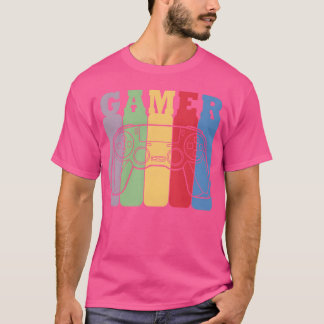 T-shirt MANETTE DE JEU GAMER 90s RÉTRO RAYURE DE COULEUR f
