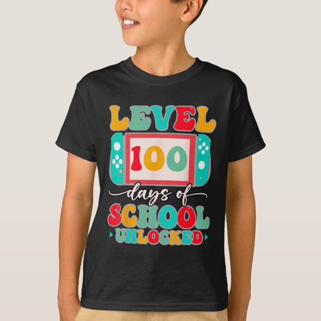 T-shirt Manette de jeu niveau 100 jours d'école terminés (Devant)