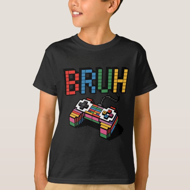 T-shirt Manette de jeu Pixel Block Bruh drôle style rétro (Devant)