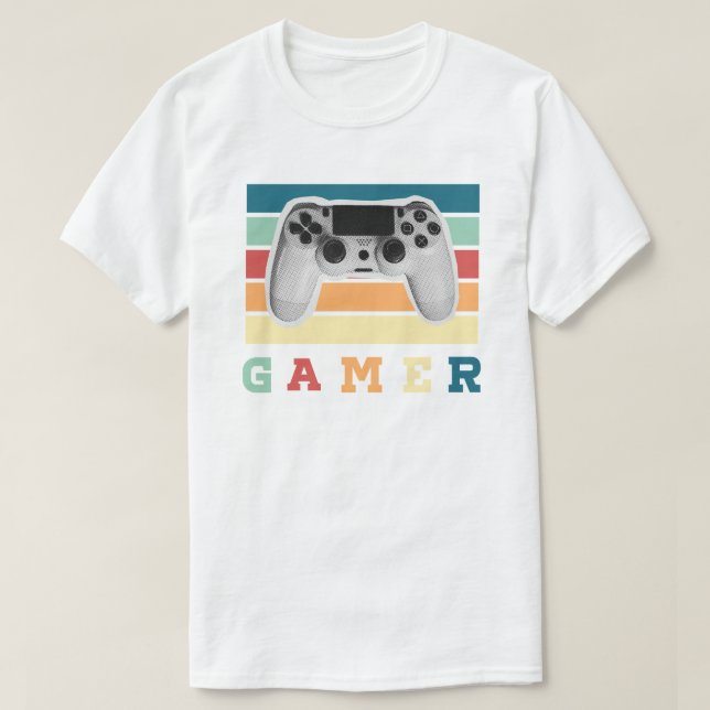 T-shirt Manette de jeu rétro avec motif rayé vintage (Design devant)