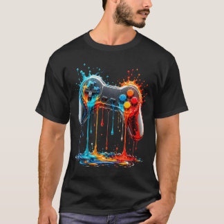 T-shirt Manette de jeu rétro éclaboussée de couleurs