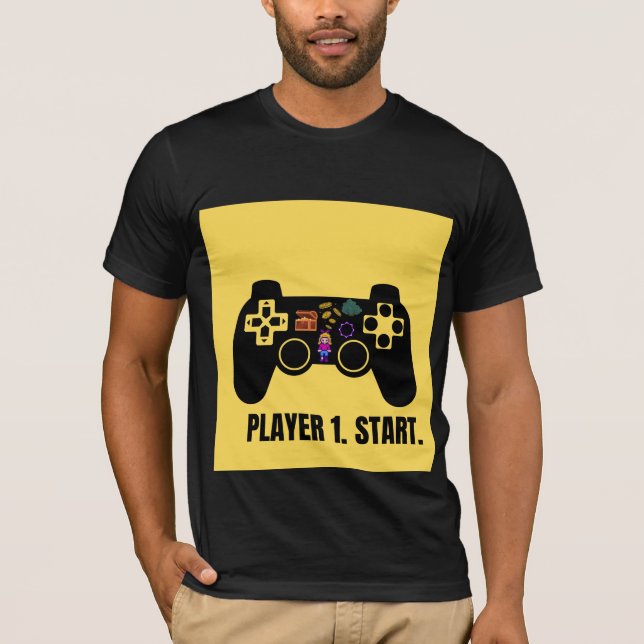 T-Shirt Manette de jeu Retro Player 1 Start (Devant)