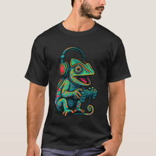 T-shirt Manette de jeu vidéo Caméléon mignon Drôle de joue