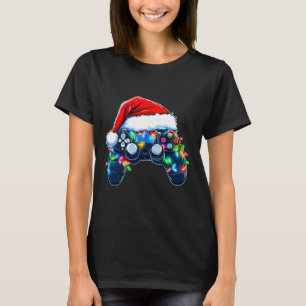 T-shirt Manette de jeu vidéo chapeau de Noël Santa Gamer B