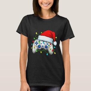 T-shirt Manette de jeu vidéo chapeau de Noël Santa Gamer B