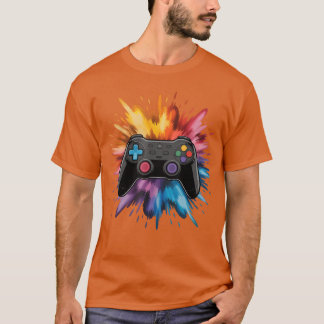 T-shirt Manette de jeu vidéo éclaboussures de peinture col