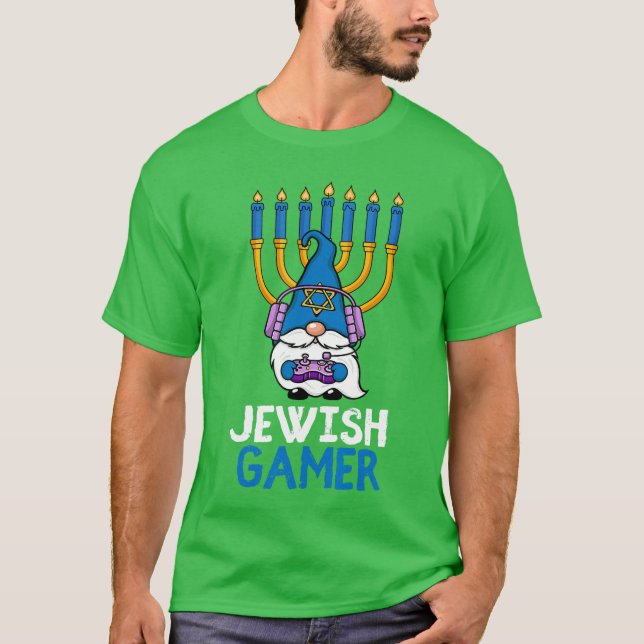 T-shirt Manette de jeu vidéo Gnomes de Hanukkah Bougies Je (Devant)