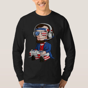 T-shirt Manette de jeu vidéo Lincoln du 4 juillet Drapeau