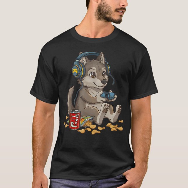 T-shirt Manette de jeu vidéo Loup Mignon pour PC Console (Devant)
