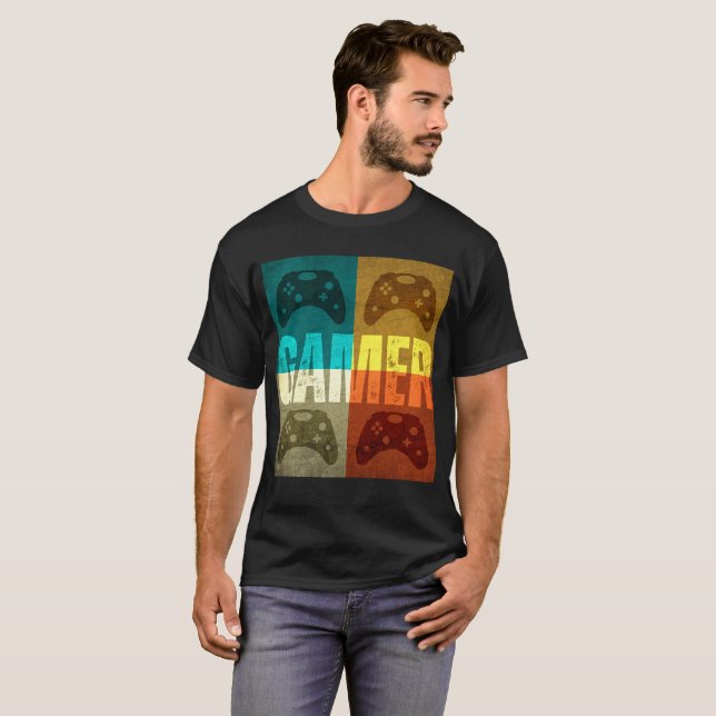 T-SHIRT MANETTE DE JEU VIDÉO VINTAGE GAMER (Devant entier)