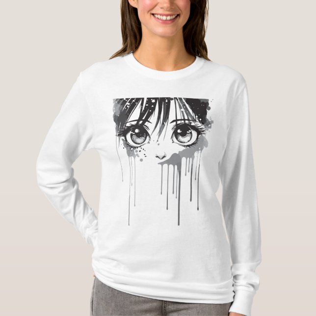 T-shirt Manga Girl avec le regard peint trempé (Devant)