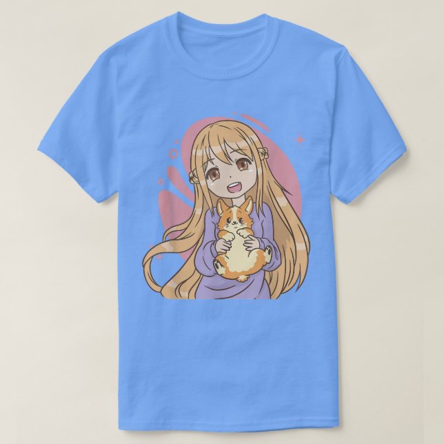 T-shirt Manga Girl with Comic Guinea Pig in Hand for Pet F (Design devant)