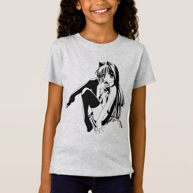 T-Shirt Manga, Neko Catgirl Furry Kawaii Loli (Devant)