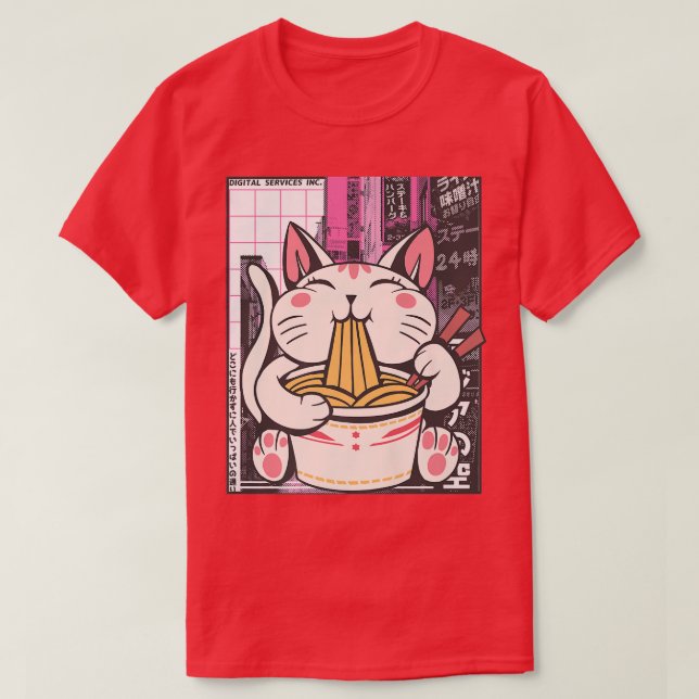 T-shirt Manga Neko Ramen Cat Lover  (Design devant)