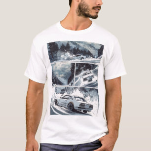 T-shirt Manga voiture dérive dans la neige Art Comic