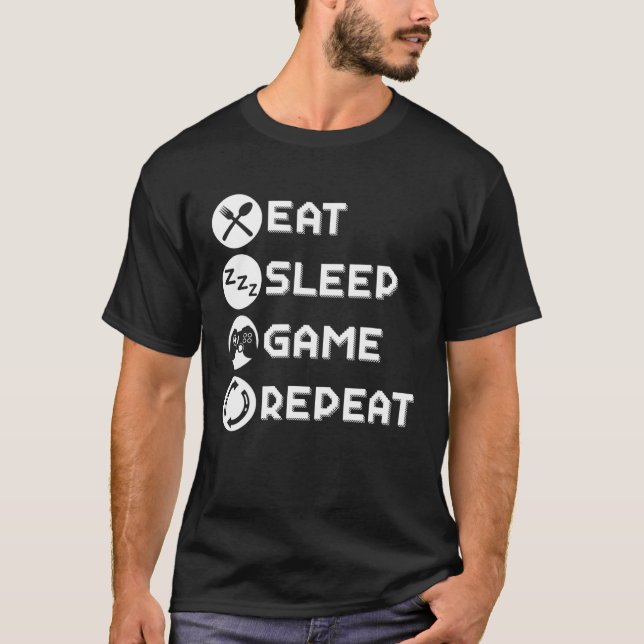 T-shirt Mange Jeu de sommeil Répéter Jeu Jeu Jeu Joueur Ca (Devant)