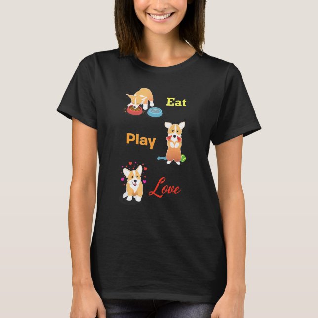 T-shirt Mange Jouer Amour Corgi (Devant)