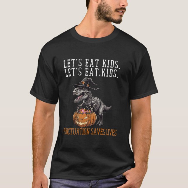 T-shirt Mangeons les enfants Dinosaur Zombie Trick Treat D (Devant)