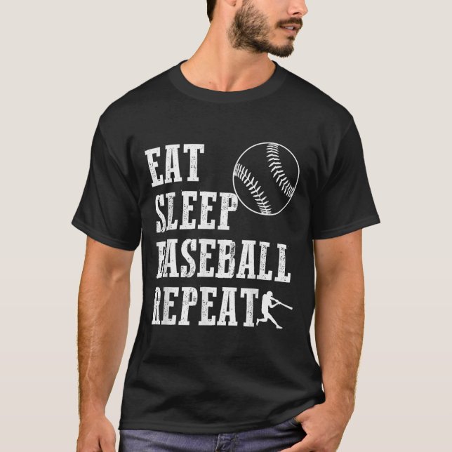 T-shirt Manger Baseball Sleep Répéter Batter Life Srts Hus (Devant)