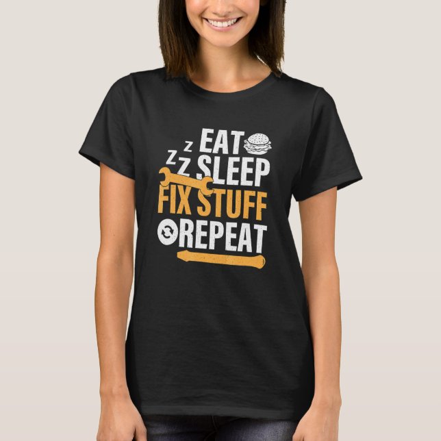 T-shirt Manger Burger Dormir Fixer les trucs Répéter (Devant)