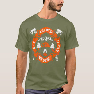T-shirt Manger Campement Dormir Répéter Feu Haches Croisée
