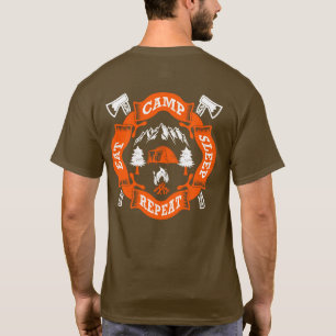 T-shirt Manger Campement Dormir Répéter Feu Haches Croisée