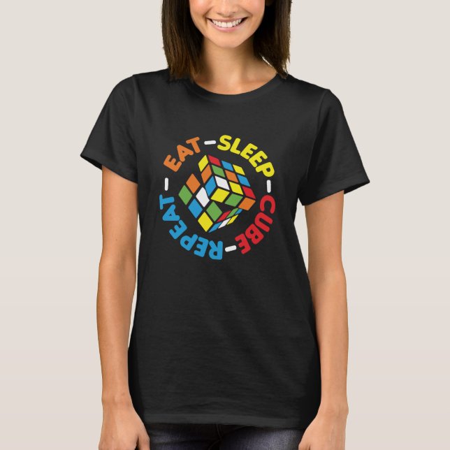 T-shirt Manger Cube Sommeil Répéter Cubes Funny Puzzle Vit (Devant)