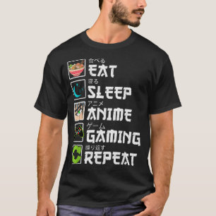 T-shirt Manger Dormir Anime Jeux Répéter Joueur Hommes Ado