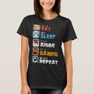 T-shirt Manger Dormir Anime Jeux Répéter Joueur Hommes Ado