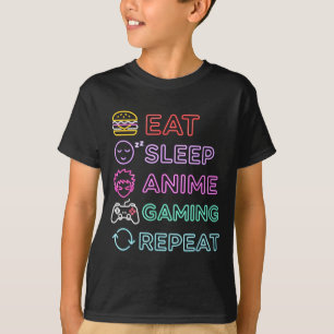 T-shirt Manger Dormir Anime Jeux Répéter Joueur Hommes Ado