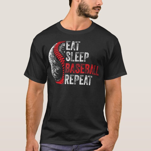 T-shirt Manger Dormir Baseball Répéter Drôle de Baseball (Devant)