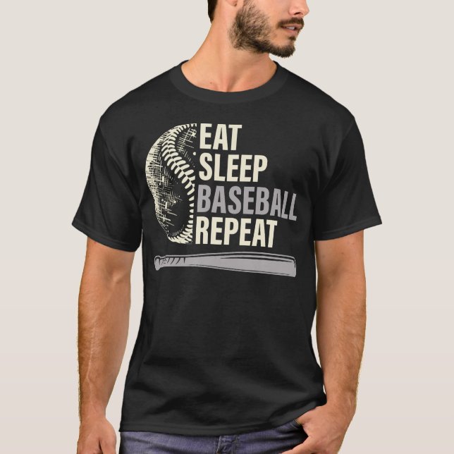 T-shirt Manger Dormir Baseball Répéter Drôle Joueur de Bas (Devant)