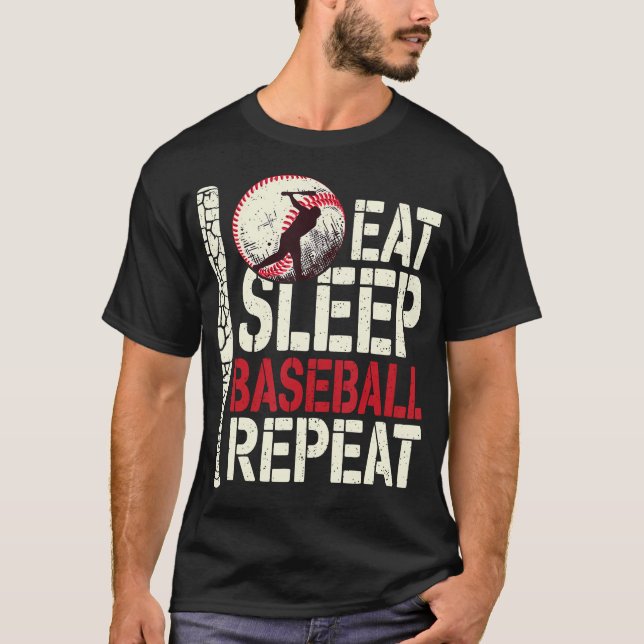 T-shirt Manger Dormir Baseball Répéter Drôle Joueur de Bas (Devant)