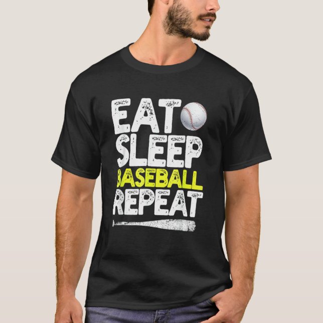 T-shirt Manger Dormir Baseball Répéter Receveur Lanceur Ba (Devant)