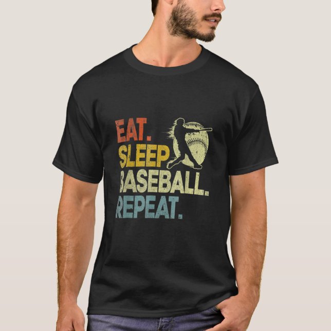 T-shirt Manger Dormir Baseball Répéter Receveur Lanceur Ba (Devant)
