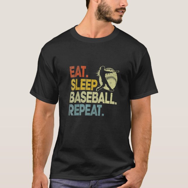 T-shirt Manger Dormir Baseball Répéter Receveur Lanceur Ba (Devant)