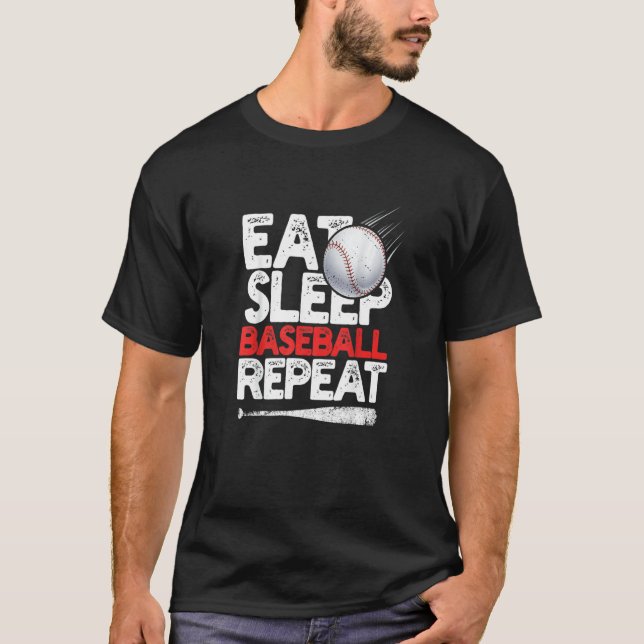 T-shirt Manger Dormir Baseball Répéter Receveur Lanceur Ba (Devant)