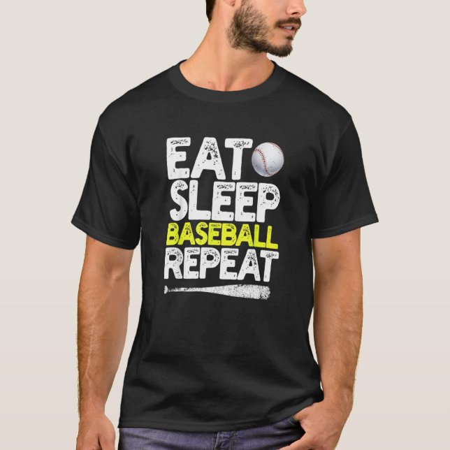 T-shirt Manger Dormir Baseball Répéter Receveur Lanceur Ba (Devant)