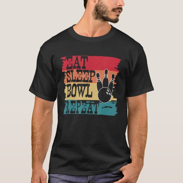 T-shirt Manger Dormir Boule Répéter Bowling de style rétro (Devant)