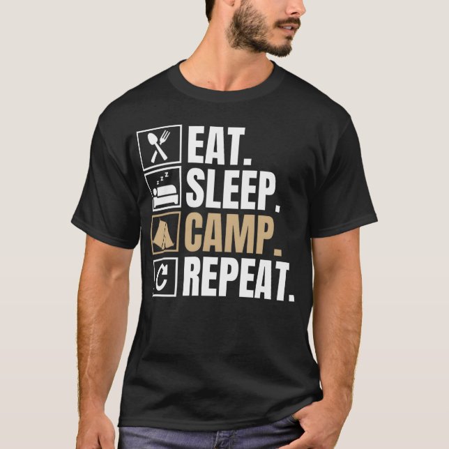 T-shirt manger dormir camper répéter fille (Devant)