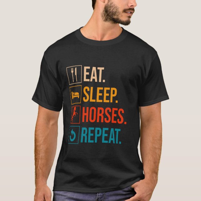 T-shirt Manger Dormir Chevaux Répéter Maman du Cheval (Devant)