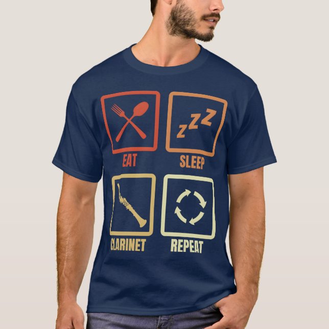 T-shirt Manger Dormir Clarinette Répéter rétro (Devant)