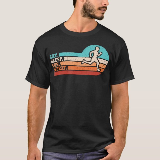 T-shirt Manger Dormir Courir Répéter Rétro Coureur (Devant)