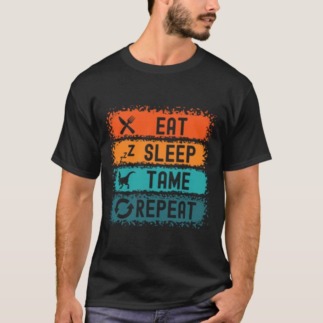 T-shirt Manger Dormir Dompter Répéter Joueur Dinosaure Tre (Devant)