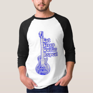 T-shirt Manger dormir guitare répéter. Guitare bleue vinta