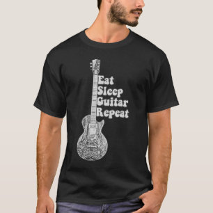 T-shirt Manger dormir guitare répéter. rerto noir et blanc
