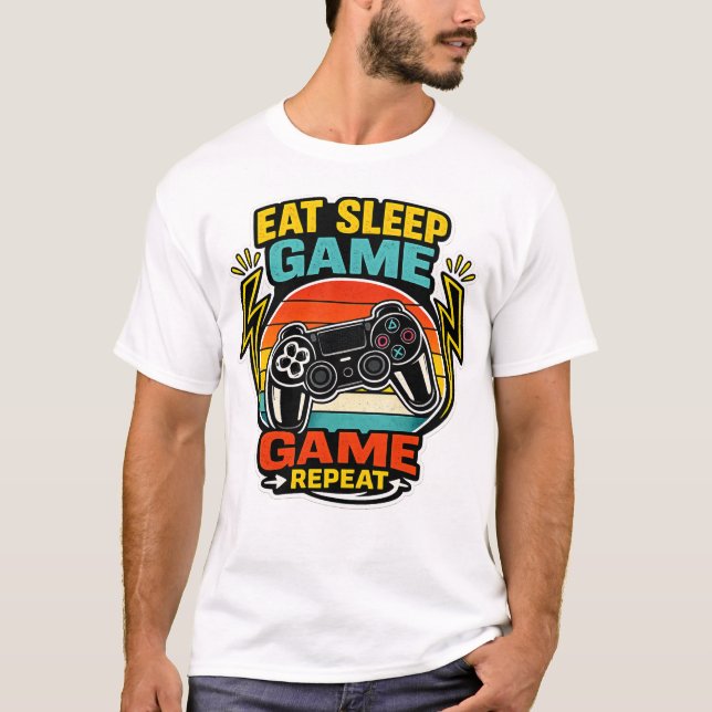 T-shirt Manger Dormir Jeu Répéter Manette Rétro (Devant)